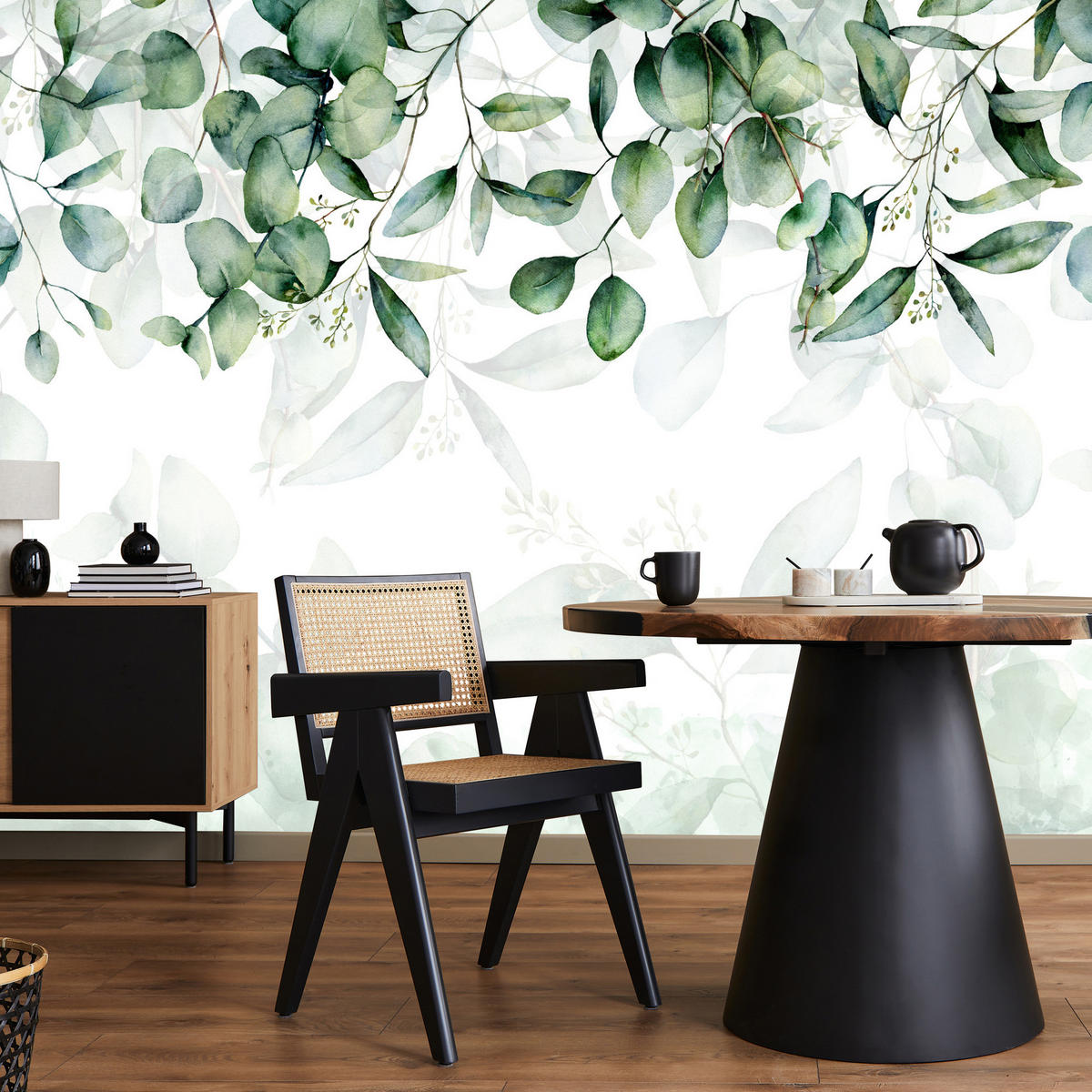 FOTOTAPETE Eukalyptus Blätter Pflanzen Natur 300x210 - Weiß/Grün, Papier (300/210cm) - Muralo