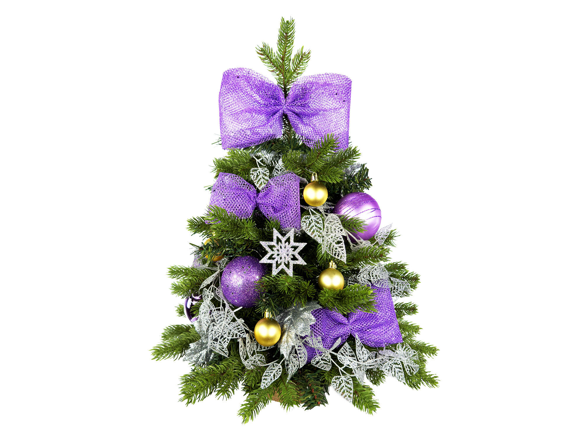 LAALU WEIHNACHTSBAUM geschmückt künstlich FIAL POETRY II 60 cm mit LED-Beleuchtung IN FLOWER - Silberfarben/Lila, Kunststoff (60cm) - LAALU