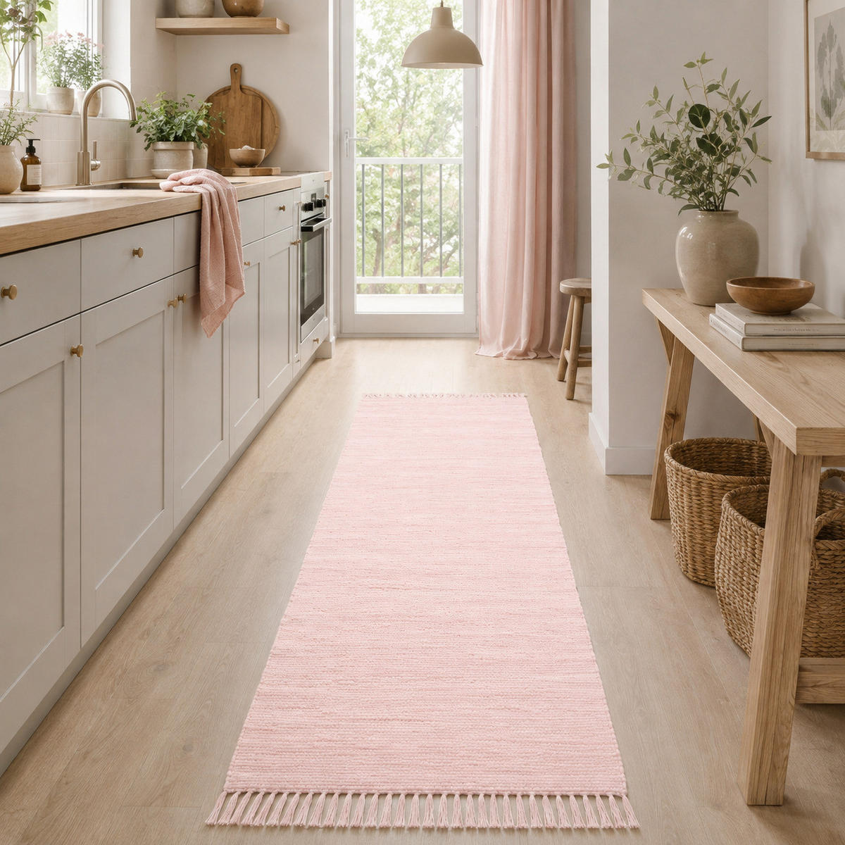BAUMWOLLE NATUR TEPPICH LÄUFER JOLLY COTTON - Rosa, Textil (70/250cm) - Pergamon