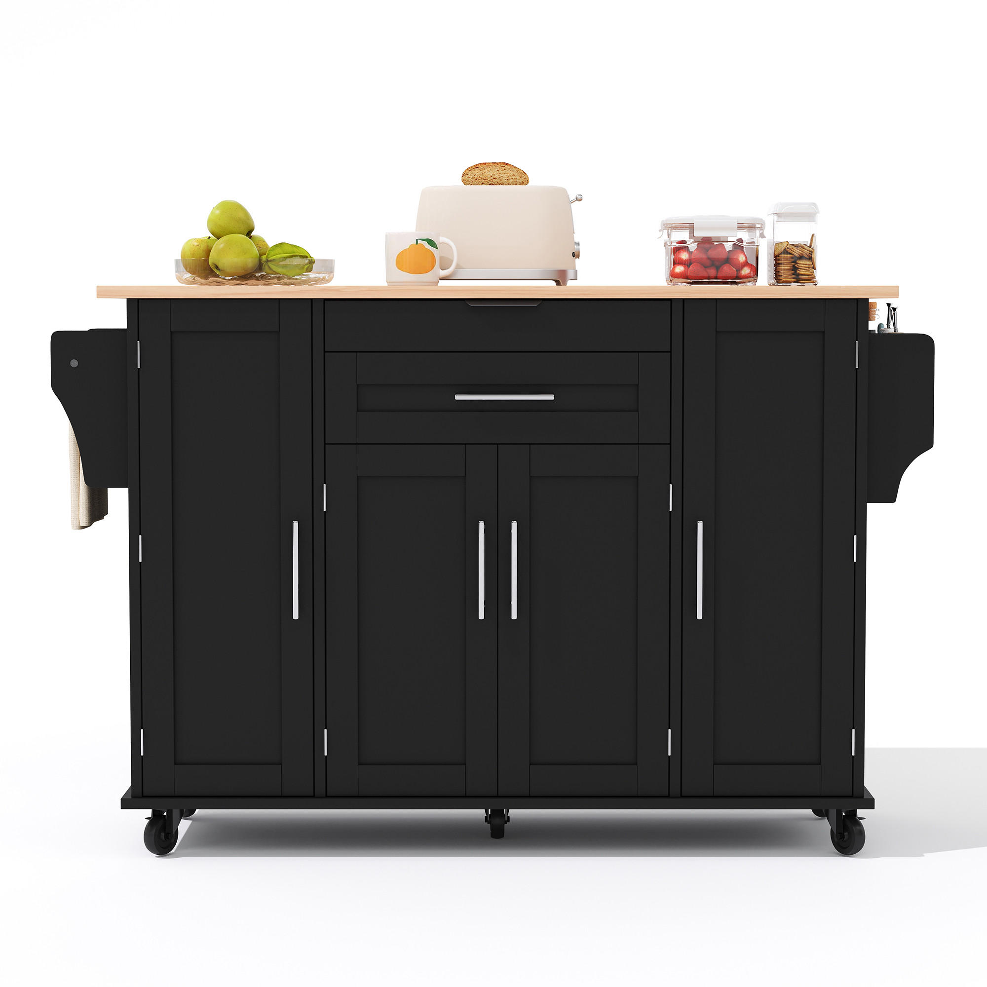 KÜCHENINSEL in Schwarz Servierwagen mit Besteckschubladen und Einlegeböden für Küche und Esszimmer, B136/T70/H92 cm - Schwarz, Holzwerkstoff (120/92/45cm) - STILVORA