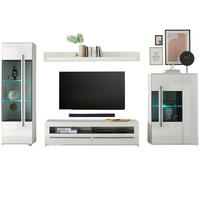WOHNWAND Hochglanz weiß 4-teilig 350 cm, Schrankwand mit Soft-Close - Weiß Hochglanz/Schwarz, Glas/Holzwerkstoff (350/200/42cm) - Furn.Design