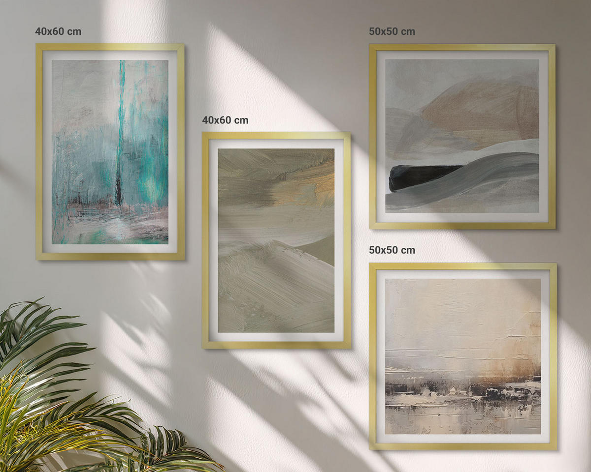 WANDBILDER 4er Set - 50x50 cm & 40x60 cm Goldrahmen - Gemalte abstrakte Dekorationen - Goldfarben, Kunststoff (50/50cm) - ArtPrintCave