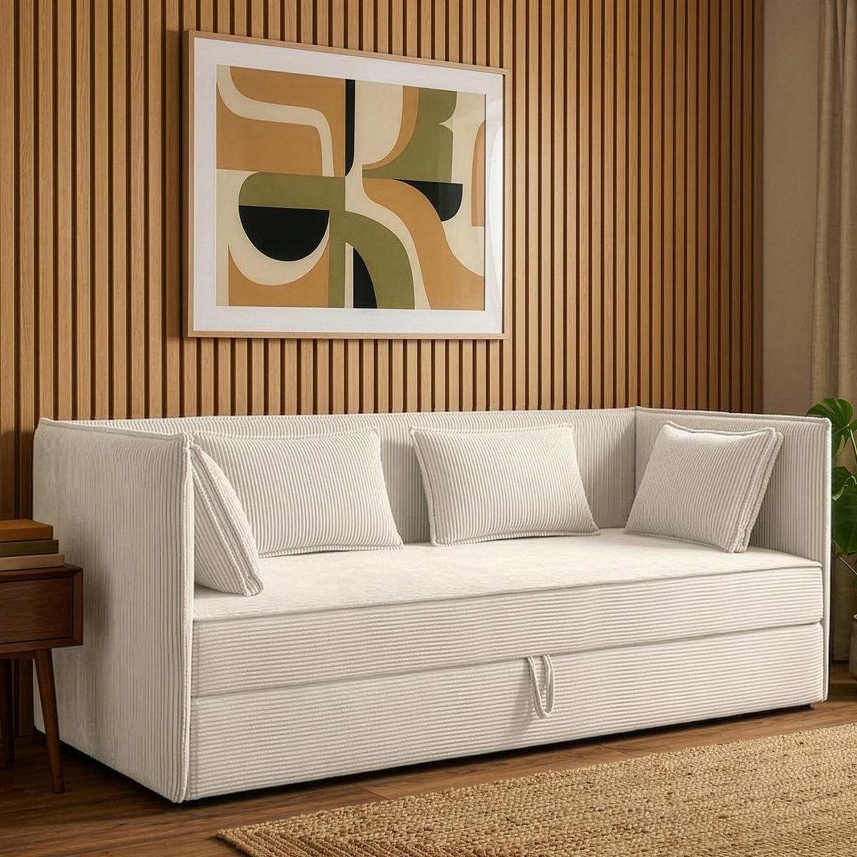 JUGENDBETT ROTI Einzelbett mit Bettkasten, 90x200cm, Bett mit Bonellmatratze, mit Rückenlehne - Ecru/Schwarz, Holz/Holzwerkstoff (92/200cm) - KONSIMO®