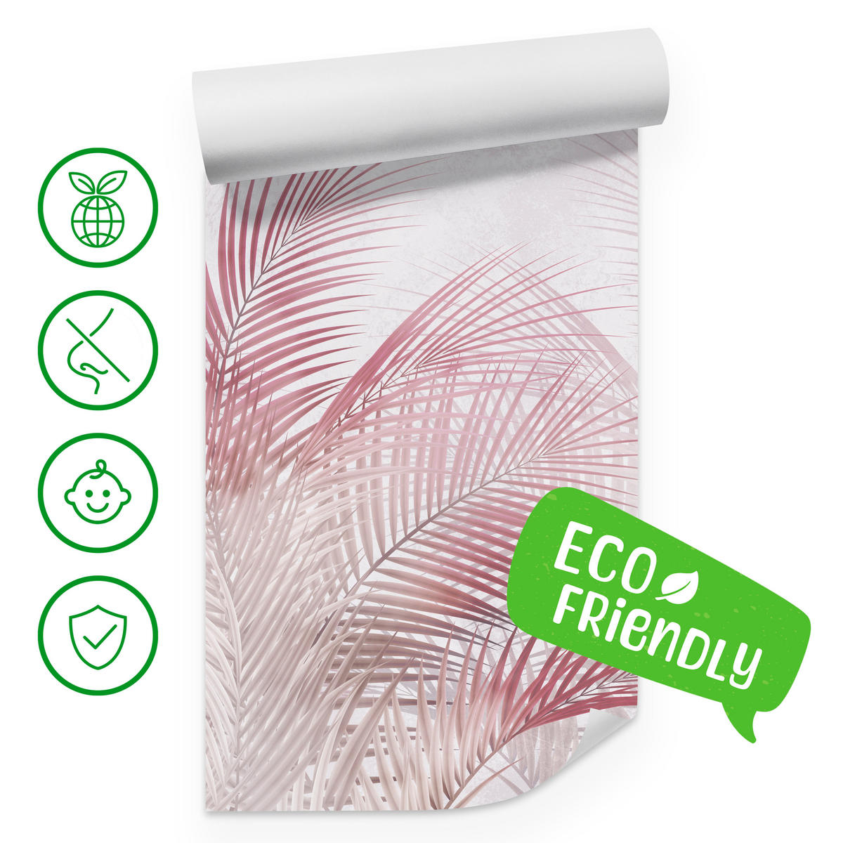FOTOTAPETE für Schlafzimmer Rosa Palmenblätter Fein Vintage Pastell 350x256 - Violett/Rosa, Papier (350/256cm) - Muralo