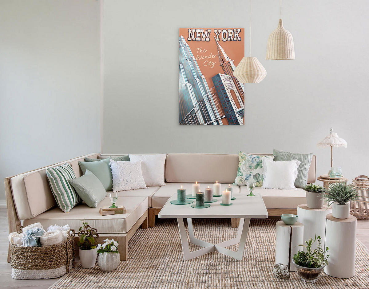 METALLBILD Orange 60/90 cm - Blau/Orange, Metall (4.38/90cm) - KUNSTLOFT