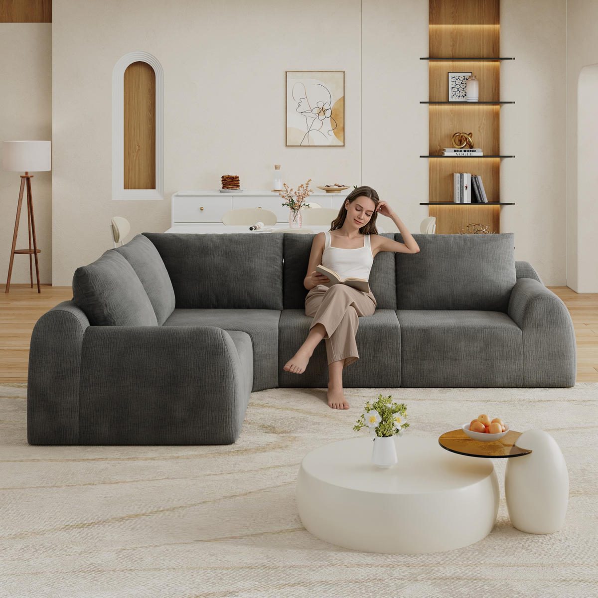 ECKSOFA 367/200/85 cm Dunkelgrau Chenille - Dunkelgrau, Textil (367/200cm) - Oxeza