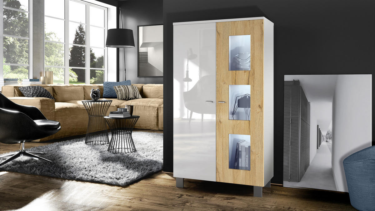 VITRINE Denjo Tür in Eiche Natur - Eichefarben, Holzwerkstoff (71/129/35cm) - Vladon
