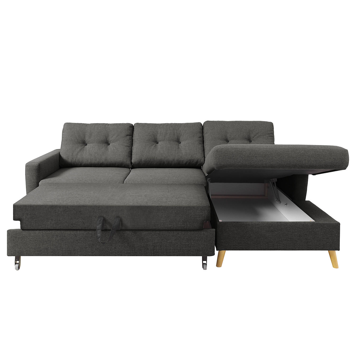 ECKSOFA mit Longchair - Hellbraun/Grau, Textil (233/148cm) - home24