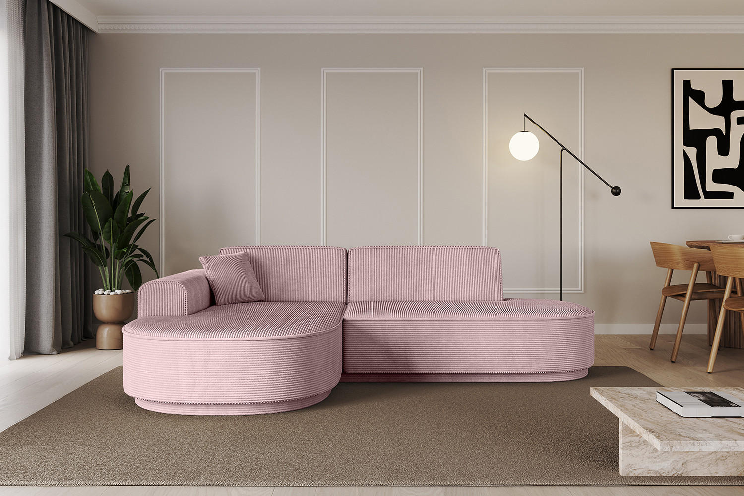 ECKSOFA Ottomane Links MARI-L1-v3 - 243x171x83 cm Rosa Cord - Schwarz/Rosa, Holzwerkstoff/Kunststoff (243/171cm) - ALTDECOR