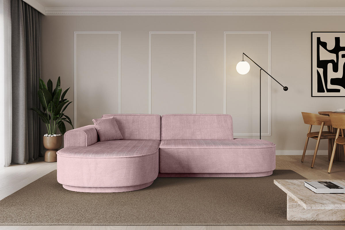 ECKSOFA Ottomane Links MARI-L1-v3 - 243x171x83 cm Rosa Cord - Schwarz/Rosa, Holzwerkstoff/Kunststoff (243/171cm) - ALTDECOR