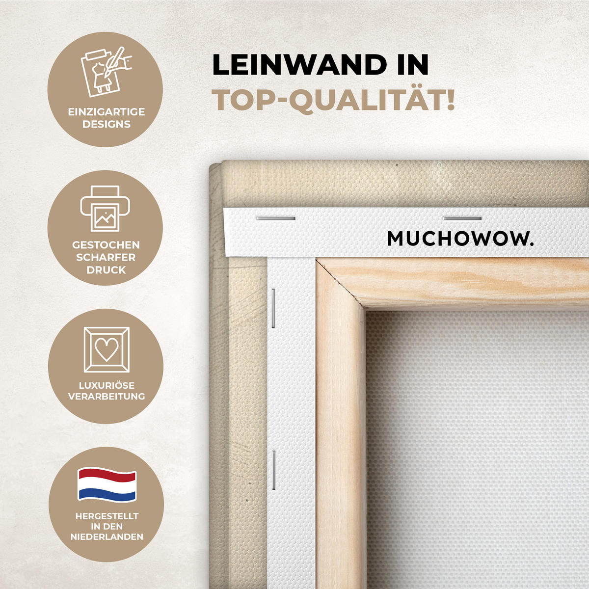 LEINWANDBILD Abstrakt - Geometrische Formen - Schwarz - Gold Wandbild Wohnzimmer 50x50 cm - Ecru, Textil (50/50cm) - MuchoWow