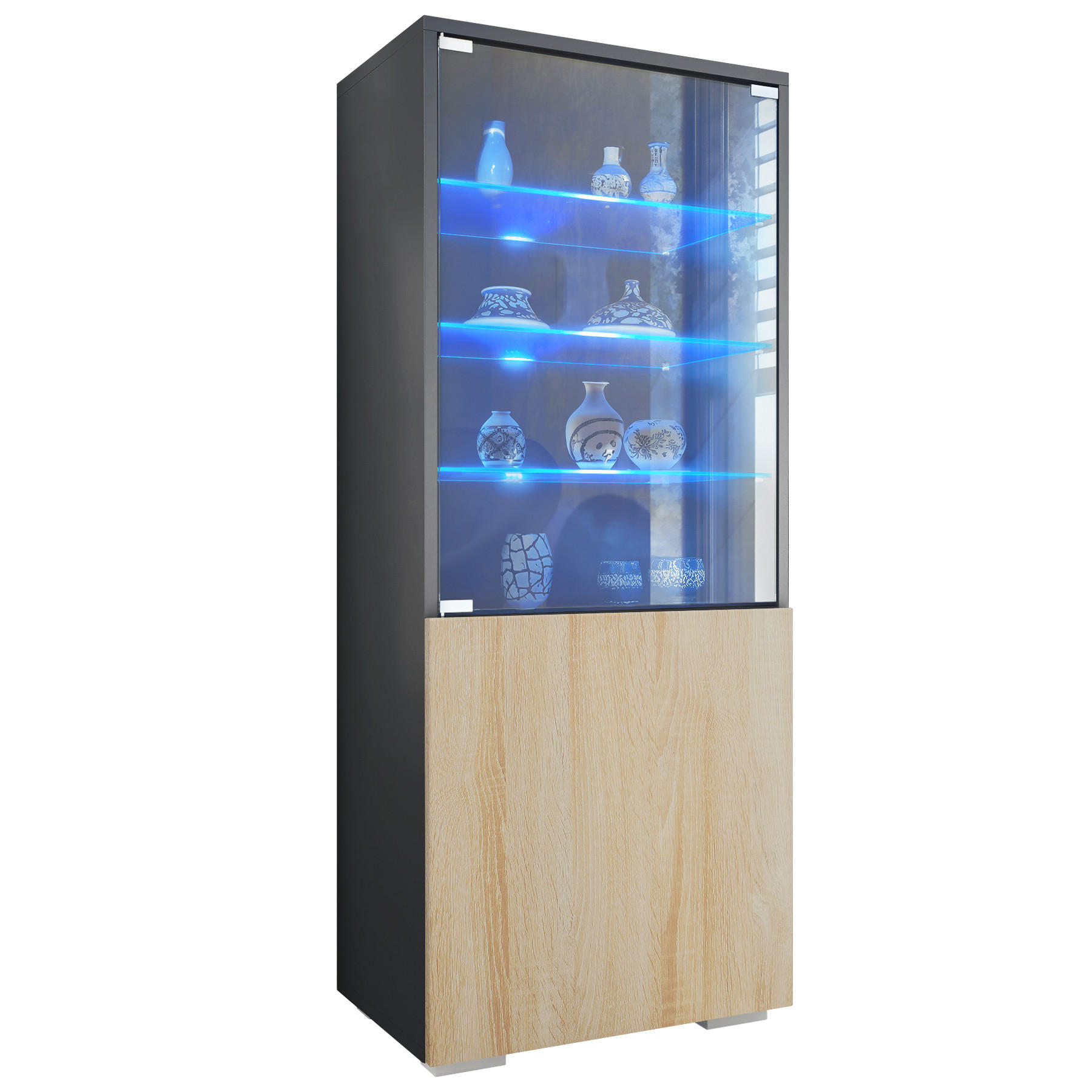 VITRINE Granada Eiche sägerau - Eiche San Remo, Holzwerkstoff (50/122.5/34.5cm) - Vladon