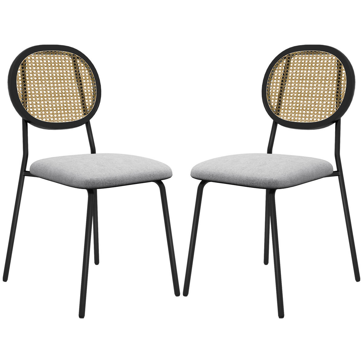 ESSZIMMERSTÜHLE 2er-Set DE-13239 Rotin-Rückenlehne & Stahlgestell Grau - Grau, Metall (54/87/44cm) - ComfortXL