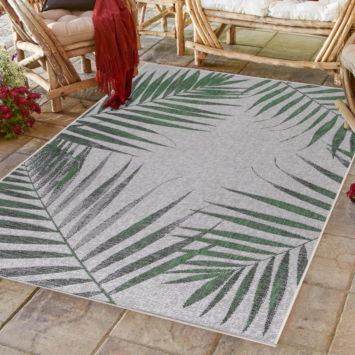 TEPPICH Outdoor Flachgewebe Dschungel-Design Polypropylen Terrasse Grün Rechteckig 120x170 - Grün, Textil (120/170cm) - KADIMA DESIGN