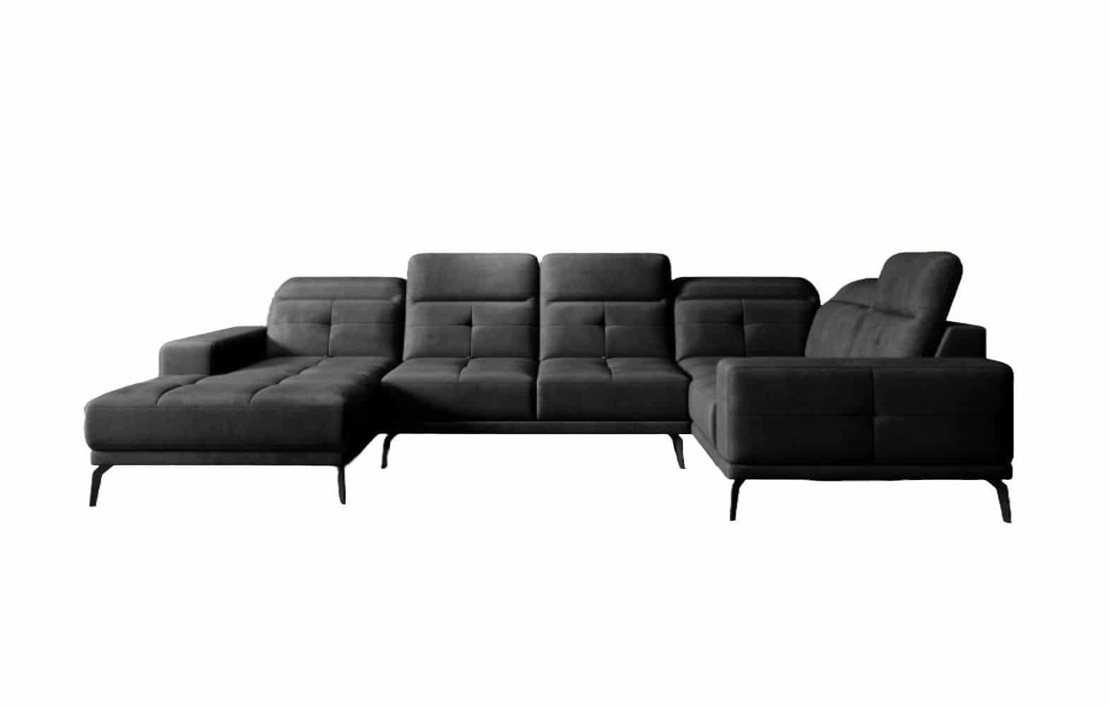 WOHNLANDSCHAFT mit Sitztiefenverstellung, wasserabweisender Nube-Stoff der Spitzenklasse - Anthrazit/Schwarz, Textil/Metall (210/77/350cm) - Eltap