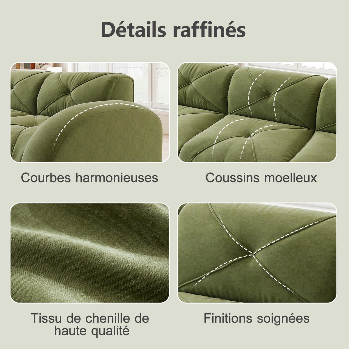 ECKSOFA 358/171/76 cm modular grün aus Chenille mit flexiblem System und 32D-Schaumstoff - Grün, Textil (171/358cm) - OKWISH