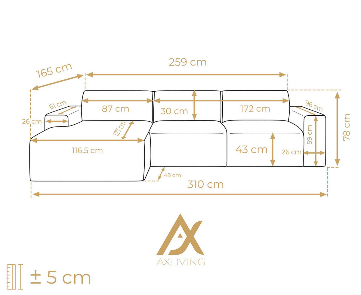 ECKSOFA L Form Didim mini Weiß 310/165/78 cm – stilvolle kleine Eckcouch L - Schwarz/Weiß, Kunststoff/Textil (165/310cm) - AX Living