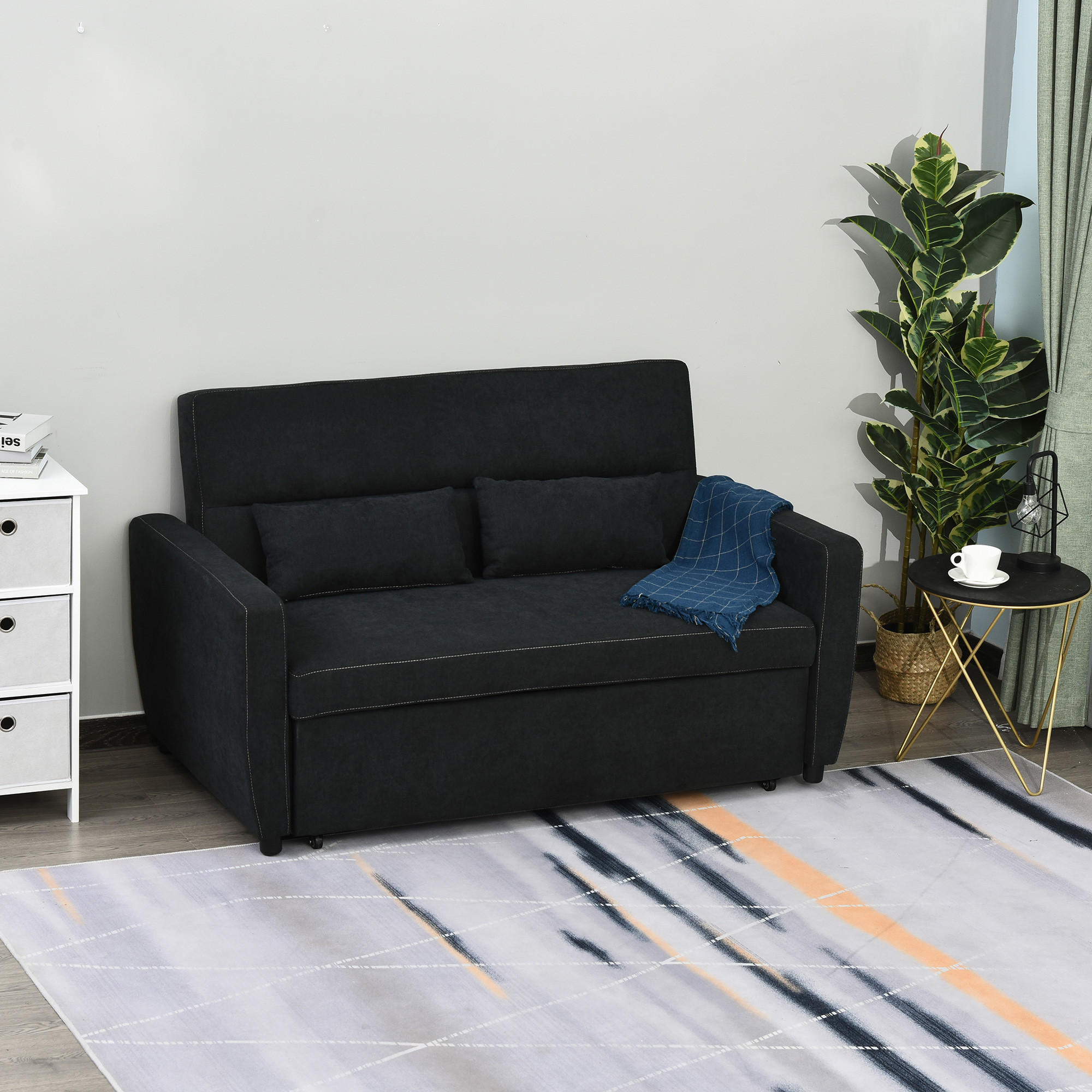 SCHLAFSOFA, Eukalyptusholz, Schwarz - Schwarz, Holz (90/88.5/155cm) - HOMCOM