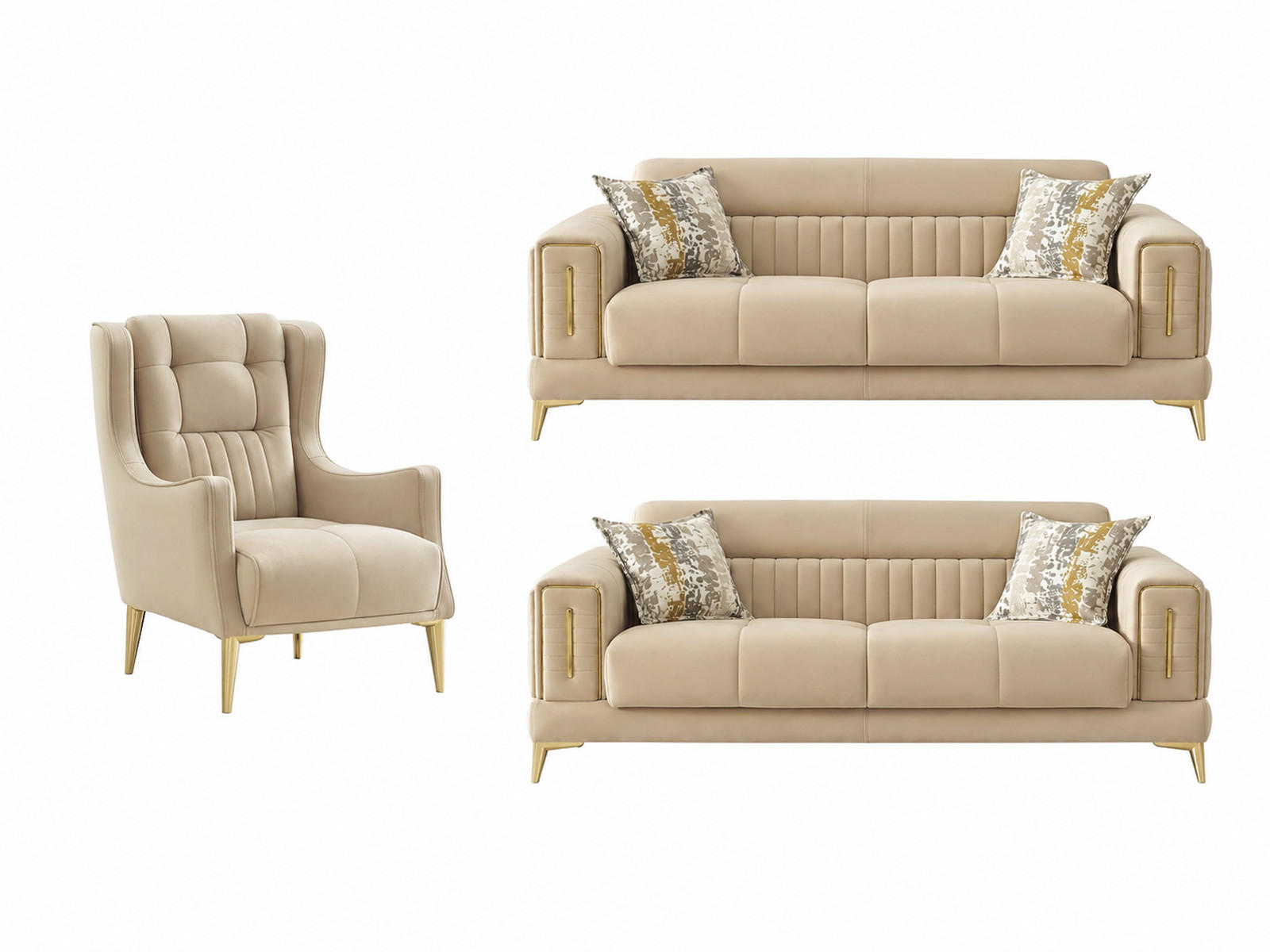 SITZGARNITUR Arica, Beige Stellvariante 2+2+1 - Beige, Holzwerkstoff/Kunststoff (180/80/95cm)