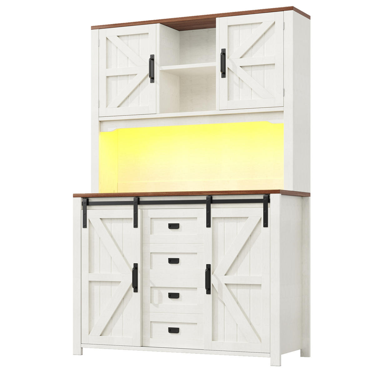 BUFFET 115/40/174,7 cm aus MDF und Metall mit LED-Beleuchtung Weiß - Weiß, Holzwerkstoff (115/174.7/40cm) - Modenvie