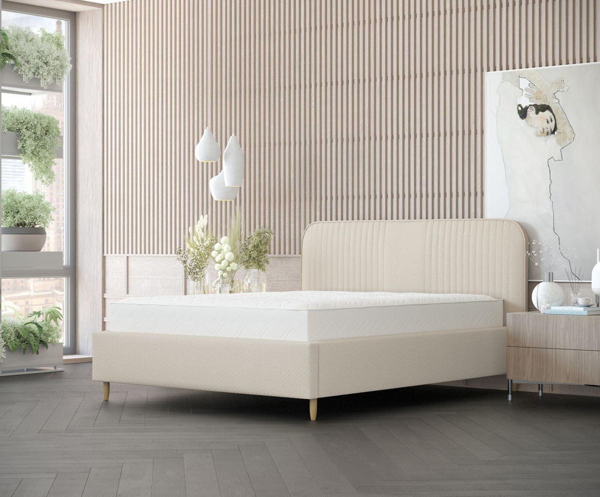 POLSTERBETT Livy Beige 120/200 cm im Chenille-Stoff - Beige/Naturfarben, Holz/Holzwerkstoff (120/200cm) - Maison de Reve