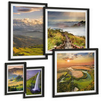 BILDER SET 5er Set - 50x50 cm & 20x30 cm & 40x60 cm Schwarzer Rahmen - Grüne Hügel mit einer Burg - Schwarz, Kunststoff (40/60cm) - TULUP