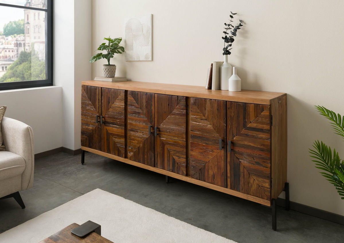 SIDEBOARD Altholz 206x40x93 natur lackiert LYON #111 - Braun, Holz (206/93/40cm) - Massivmoebel24