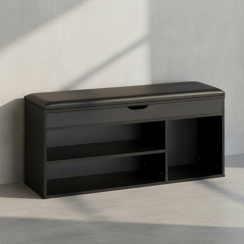SCHUHBANK – Kunstleder/Holz, 104x51x32 cm, Schwarz, mit Stauraum - Schwarz, Holzwerkstoff/Textil (104/51/32cm) - KADIMA DESIGN
