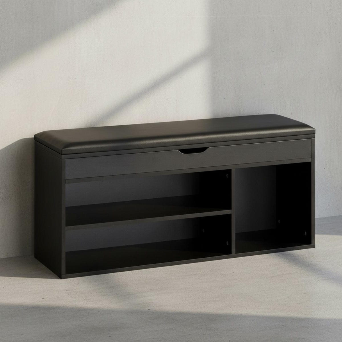 SCHUHBANK – Kunstleder/Holz, 104x51x32 cm, Schwarz, mit Stauraum - Schwarz, Holzwerkstoff/Textil (104/51/32cm) - KADIMA DESIGN