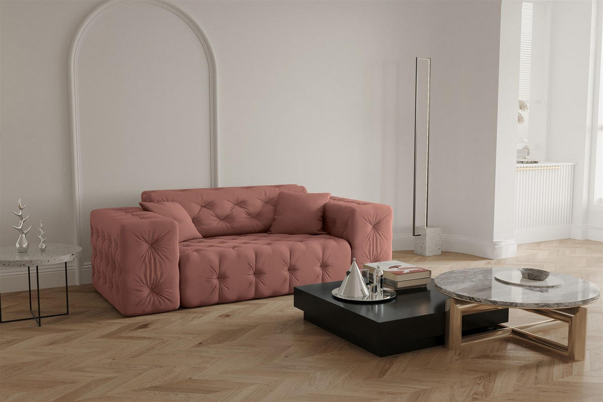 SOFASET Chantal - Rosa, Holzwerkstoff/Textil (251/78/96cm) - Fun Möbel
