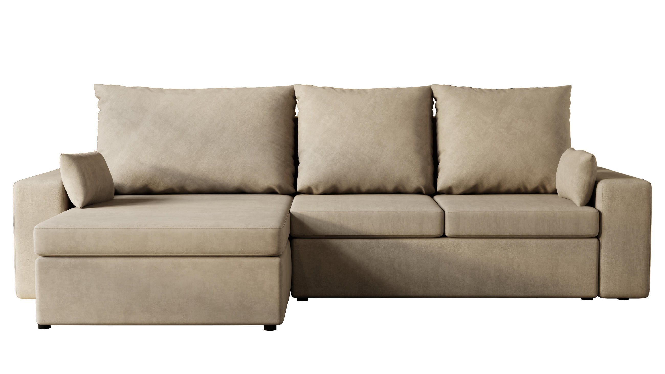 ECKSOFA Paco mit Bettkasten und Schlaffunktion, L-Form/XL-Form, Velourstoff, Universal - Beige, Holzwerkstoff (276/145cm) - 4ALL HOME