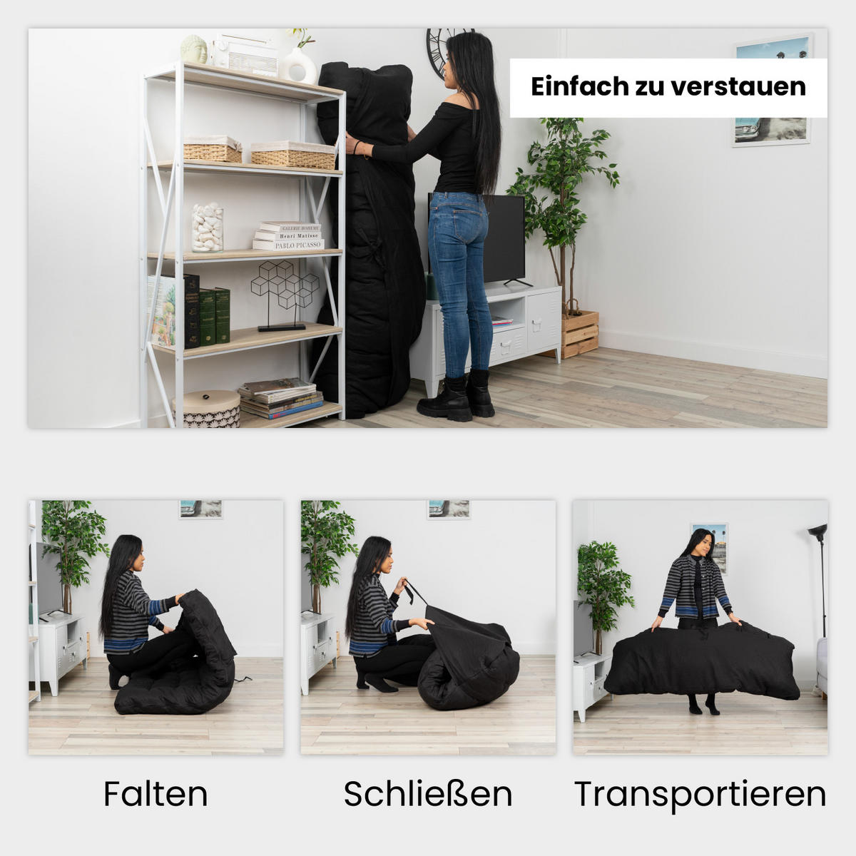 FUTON-MATRATZE faltbar, Schwarz, 135x190 cm - Schwarz, Textil (135/190cm) - Meubles Cosy