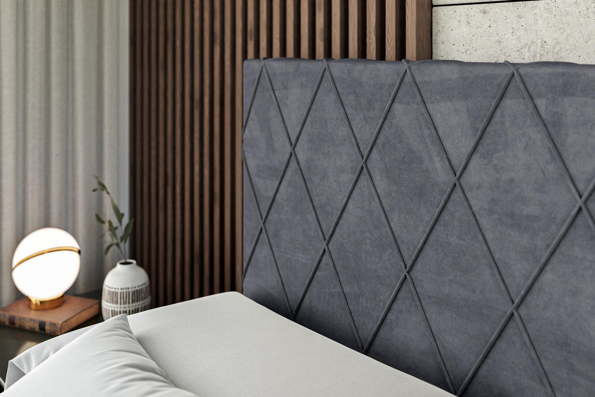 BOXBETT mit H4-Matratze und Lattenrost - LEPARO - 200x200 Dunkelgrau - Dunkelgrau, Holzwerkstoff (200/200cm) - ALTDECOR