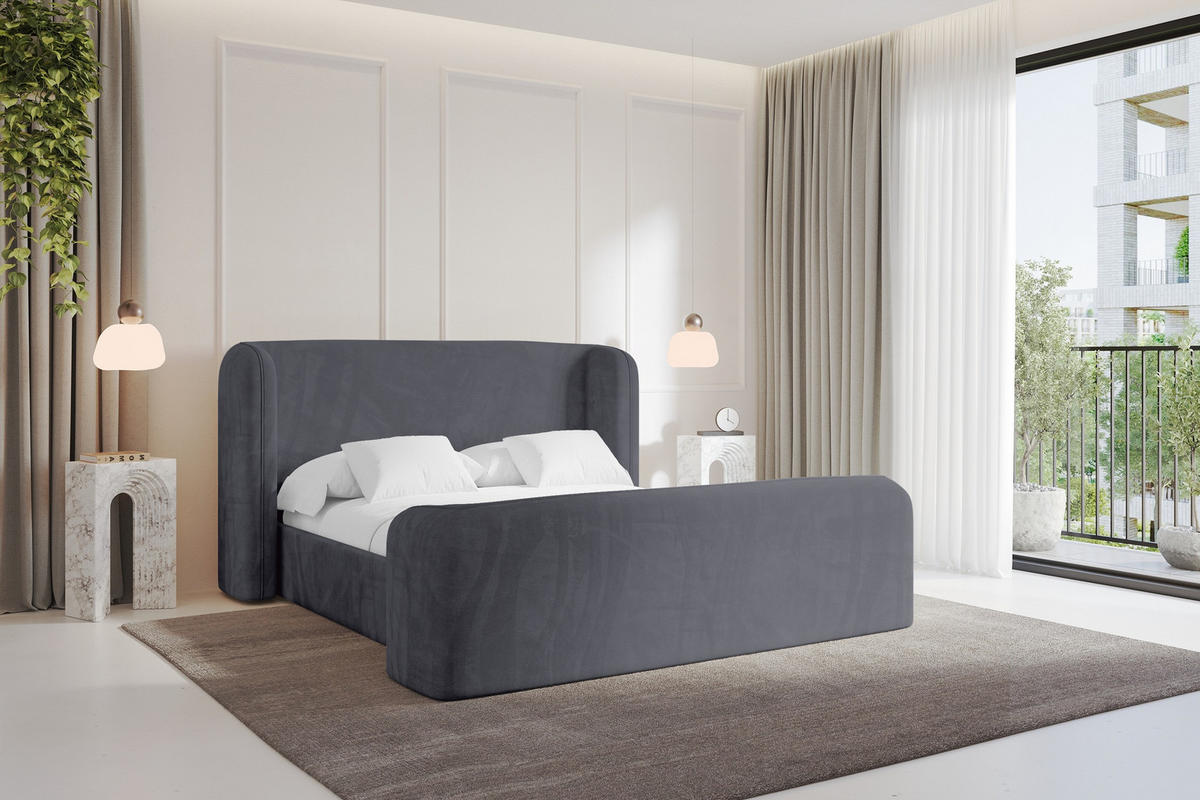 POLSTERBETT mit Bettkasten, Fußteil und Lattenrost, Boxbett ohne Matratze - ESTI-Z 160x200 Dunkelgrau - Dunkelgrau, Holzwerkstoff/Textil (160/200cm) - ALTDECOR