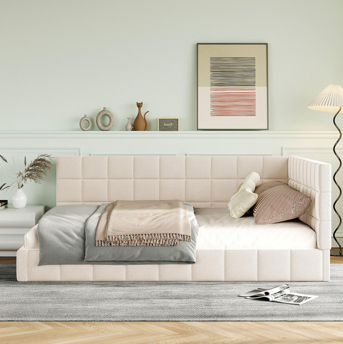 POLSTERBETT 140/200 cm in Beige mit Lattenrost und gepolstertem Rücken - Beige, Textil (140/200cm) - BEAOK