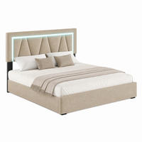 POLSTERBETT mit Stauraum, USB und LED 140x200 cm Leinen Beige - Beige, Metall (140/200cm) - Meubliv