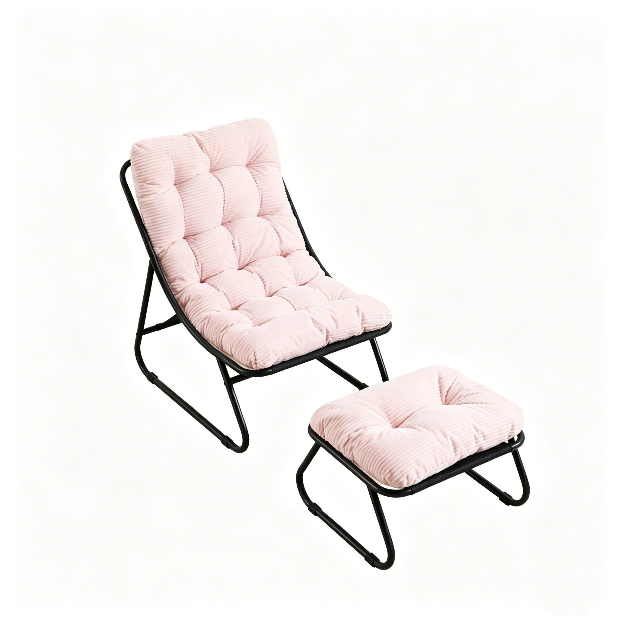 SCHAUKELSTUHL mit Dickem Kissen und Hocker Metallrahmen,für Garten Balkon Wohnzimmer Rosa - Pink, Metall (65/86/78cm) - PARAFTA HOME