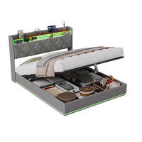 POLSTERBETT 160/200 cm Jugendbett Grau mit verstellbarer LED-Beleuchtung & USB - Grau, Holz/Textil (160/200cm) - PARAFTA HOME