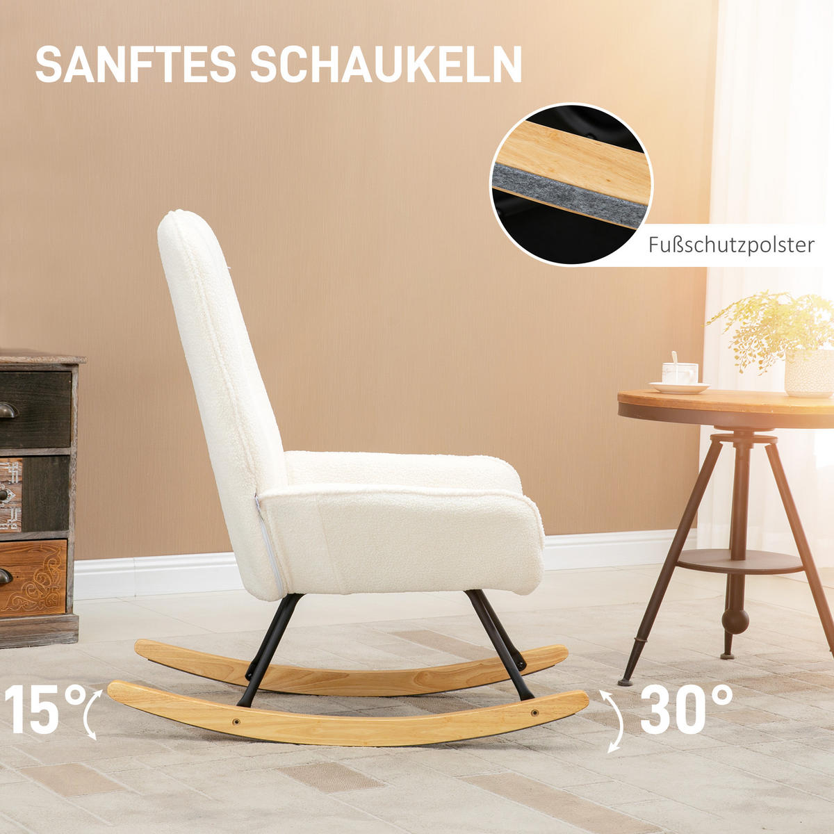 SCHAUKELSTUHL, Schwingsessel, Cremeweiß - Creme, Holz (95/97/63cm) - HOMCOM