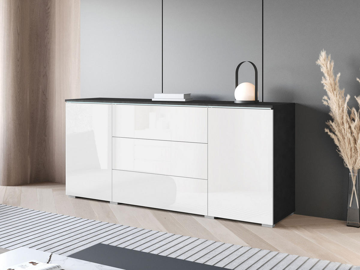 SIDEBOARD Vera 150 mit weißer LED Beleuchtung - Weiß Hochglanz/Grau, Holzwerkstoff (150/66/40cm) - MIRJAN24