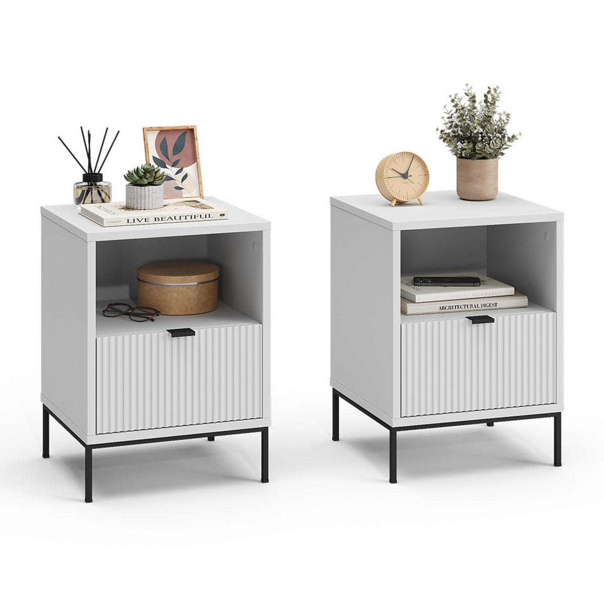 NACHTTISCH Eliza Weiß 2er Set - Weiß, Holzwerkstoff (40/55/38.1cm) - Vicco