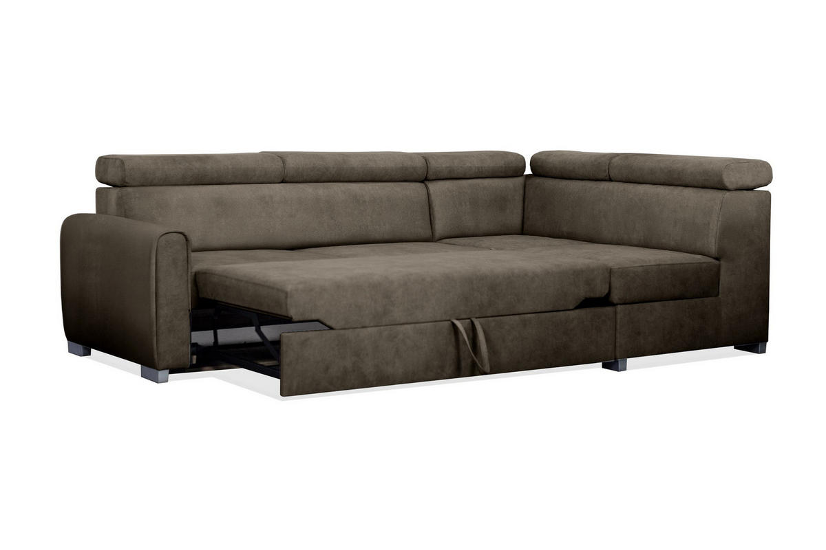 ECKSOFA Covo Braun, Gestepptes Ecksofa, rechte seite - Braun, Holzwerkstoff (253/156cm) - Bettso