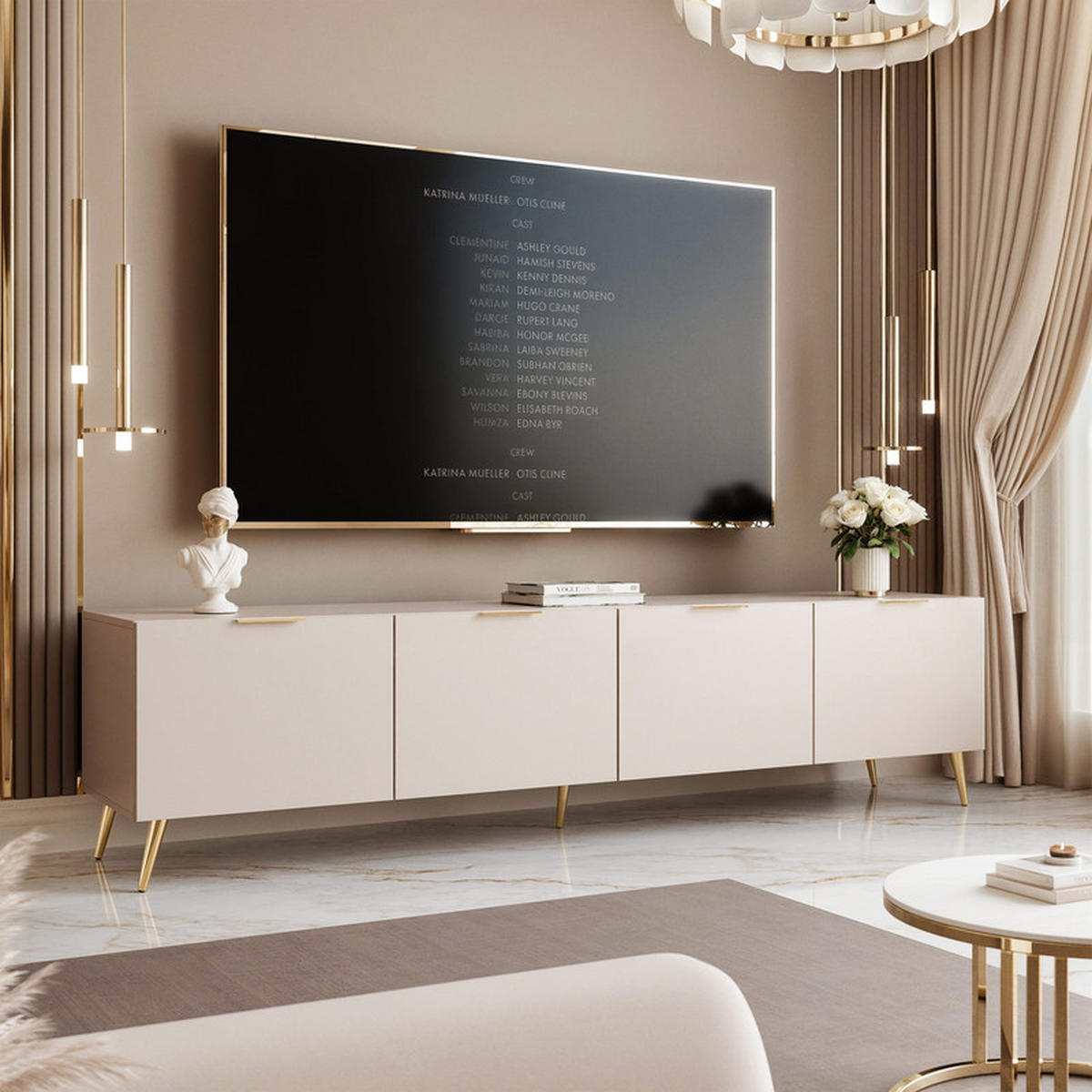 TV skrinka ANGEL kašmírová stojaca s LED osvetlením 200 cm - kašmírová, kompozitné drevo (200/49/40cm) - Idohome