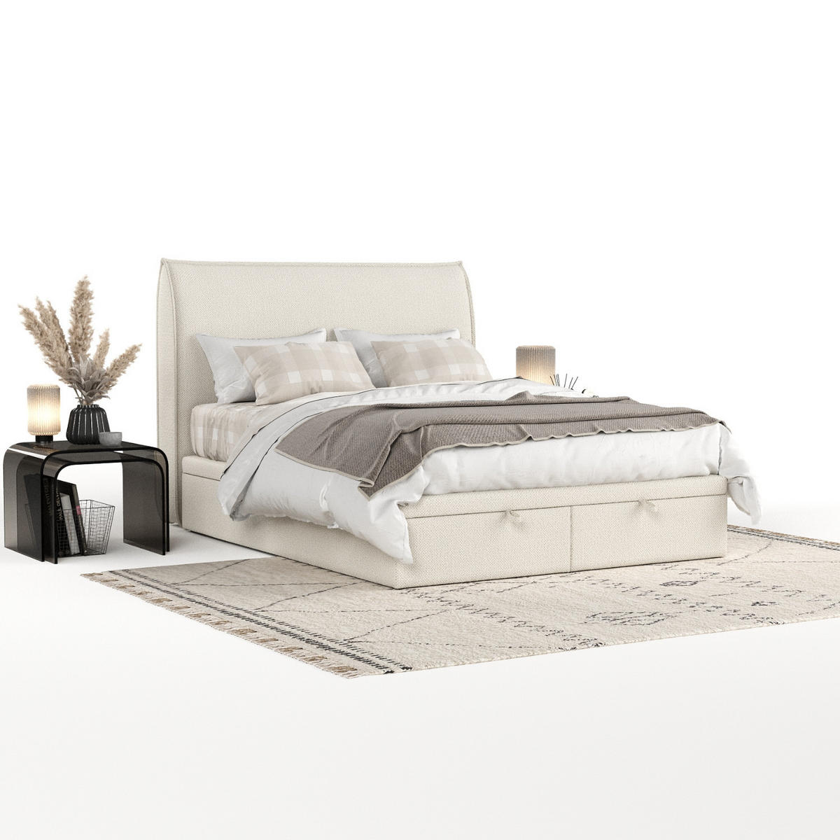 POLSTERBETT Tuvalu mit Stauraum 140/200 cm Hellbeige im Alta Stoff - Sandfarben/Schwarz, Holz/Holzwerkstoff (140/200cm) - AltaBeds