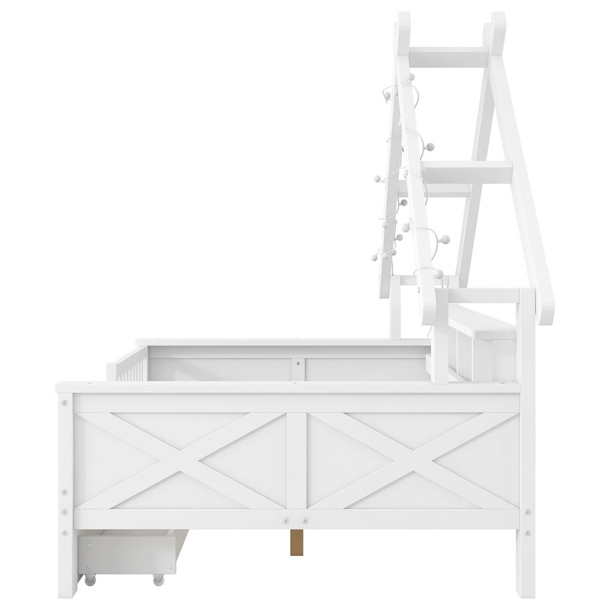 HAUSBETT 140/200 cm DE-03351, mit LED-Beleuchtung, Ablagefächern und 2 Schubladen, in Weiß - Weiß, Holz/Holzwerkstoff (90/200cm) - ComfortXL