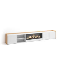 LOWBOARD, Weiß und Eiche, 315/35/50cm, Kamin mit Feuereffekt XXL - Weiß, Holzwerkstoff (315/50/35cm) - Skraut Home