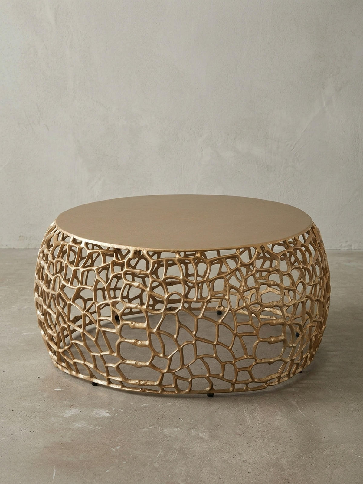COUCHTISCH mit Aststruktur, lackiertes Aluminium, handgefertigt, Ablagefläche, Gold 66x66x30 cm - Goldfarben, Metall (66/66/30cm) - KADIMA DESIGN
