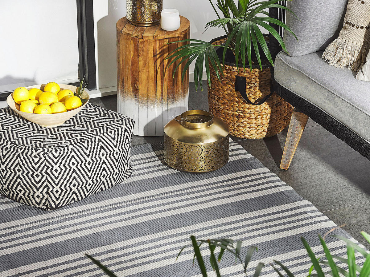 OUTDOOR-TEPPICH Delhi 180/120 cm - Grau, Kunststoff (120/180cm) - Beliani