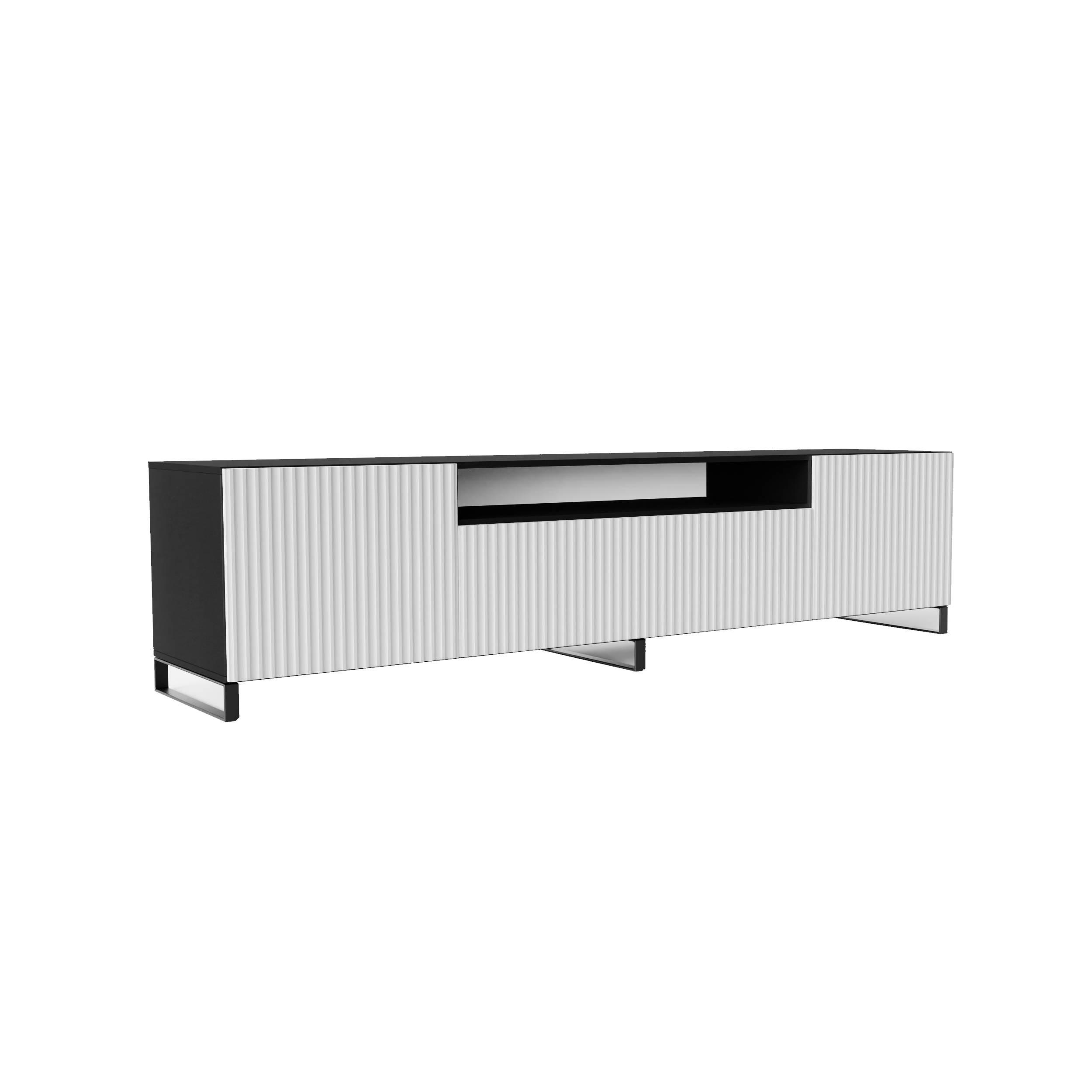 Meblini Tv-Schrank Schwarz, Weiß 200x53x41 cm