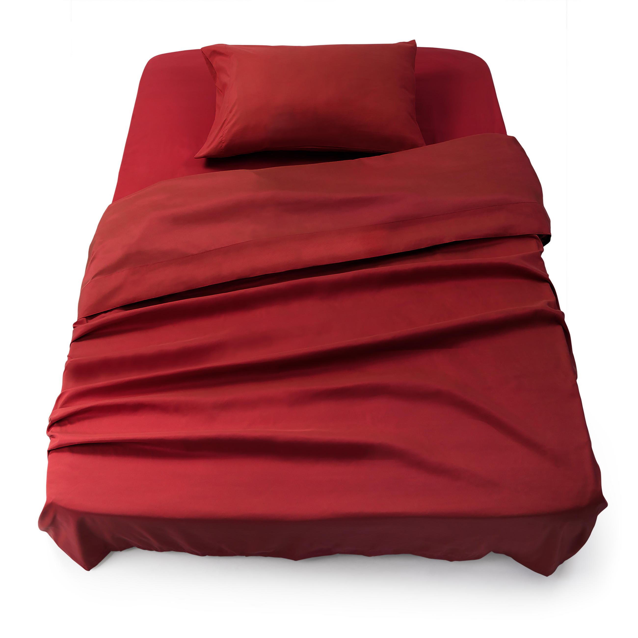 BETTLAKEN 3er Set - Spannbettlaken 90x190x30cm 1X Kissenbezug 50x80cm - Aurora Red - Kirschrot, Textil (90/190cm)